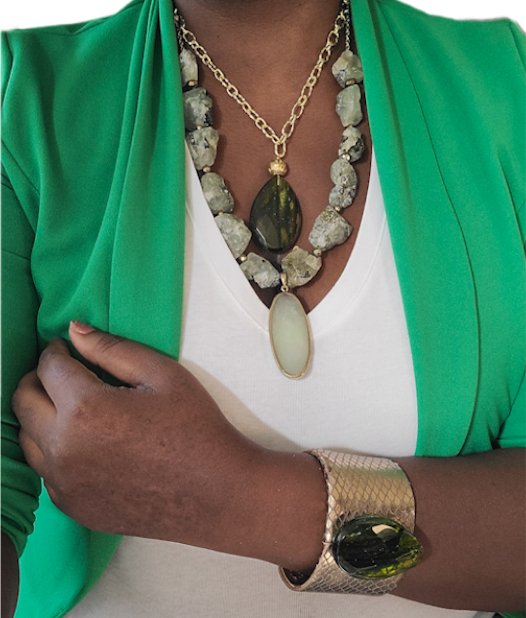 Natural Prehnite and Green Amber Layer Necklace